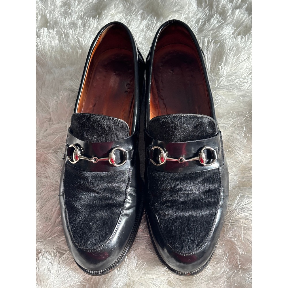 Gucci Horsebit Pony Hair Leather Loafers Black 110 1362 Mens Size 10 D Luxury